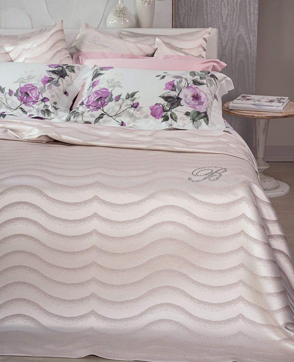 Blumarine Copriletto Matrimoniale In Jacquard Liscio Sfoderato Con Strass Jasmine