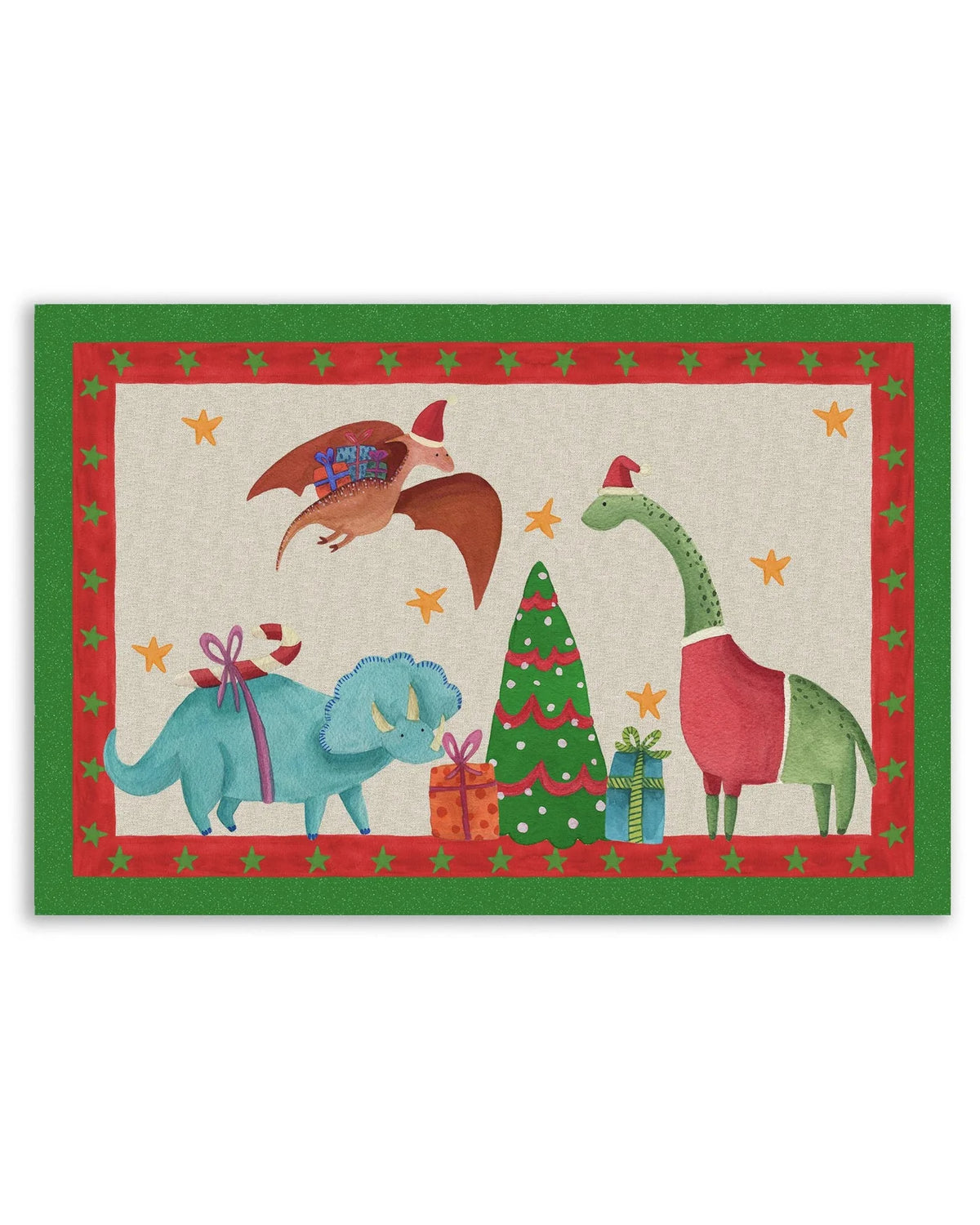 Tessitura Toscana Telerie Tappeto Tiptapp Natalizio Jurassic Xmas
