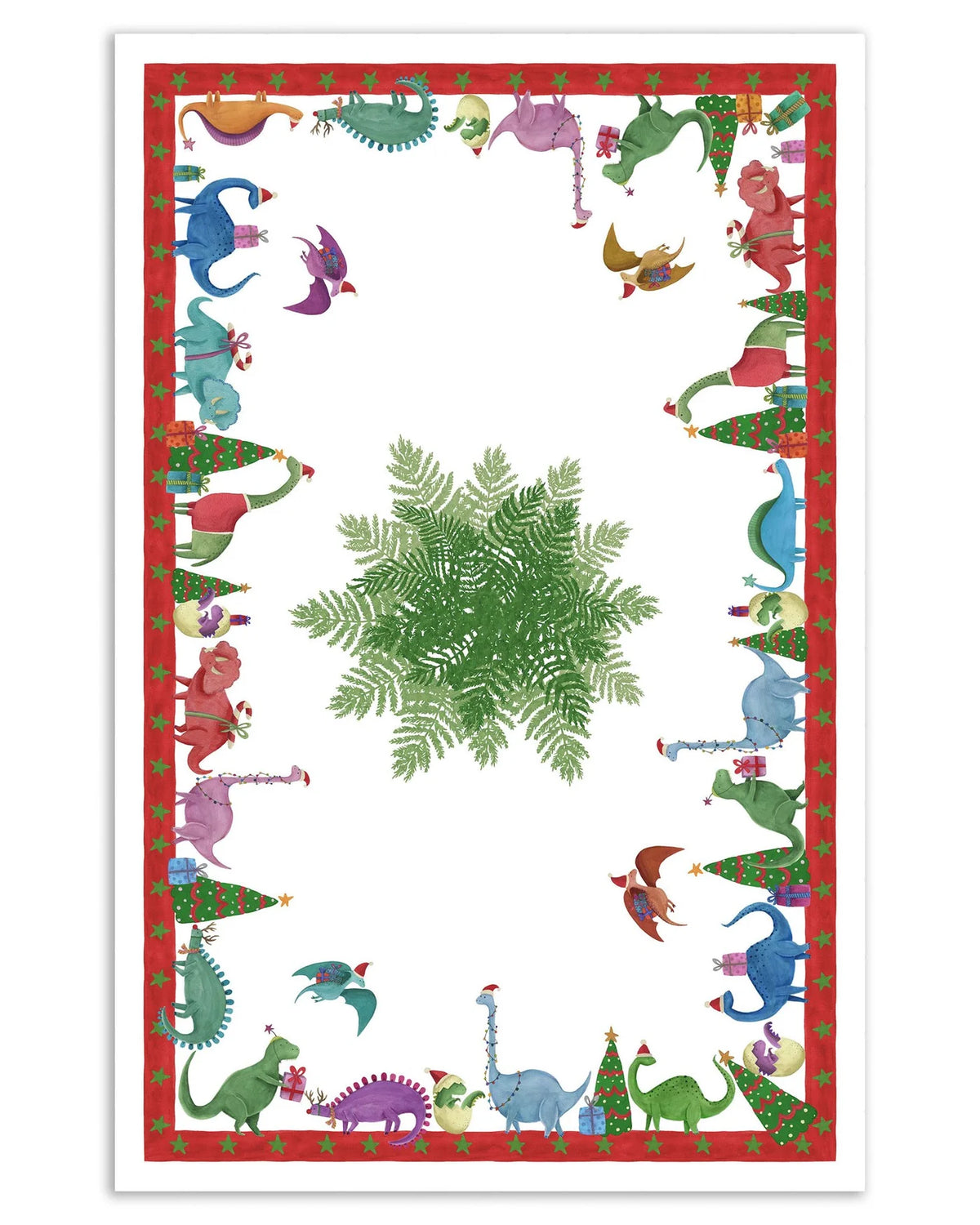 Tessitura Toscana Telerie Tovaglia Natalizia E/O Runner In Misto Lino Jurassic Xmas