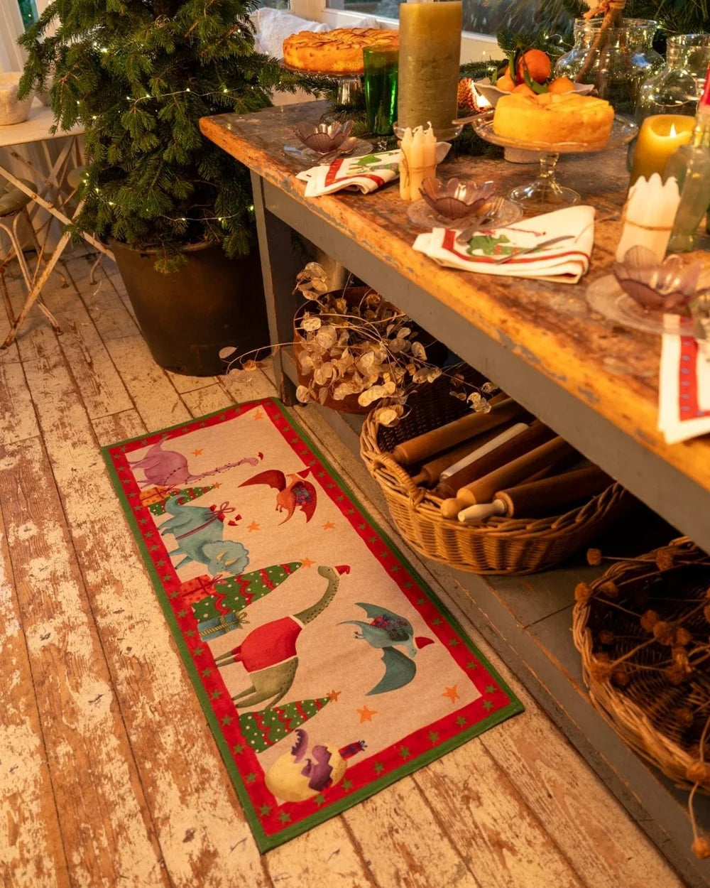Tessitura Toscana Telerie Tappeto Tiptapp Natalizio Jurassic Xmas