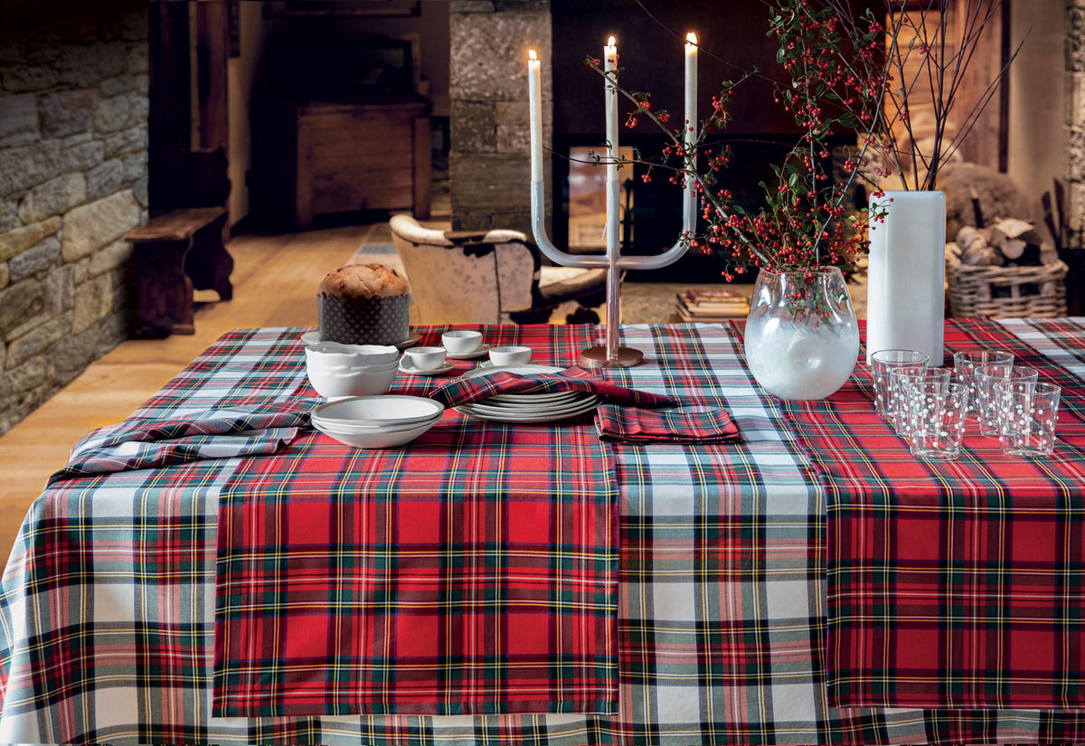 Bossi Tovaglia E/O Runner In Cotone Tartan Rosso 335