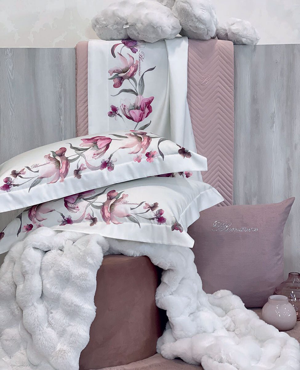 Blumarine Completo Lenzuola Matrimoniale In Raso Di Cotone Fleurette