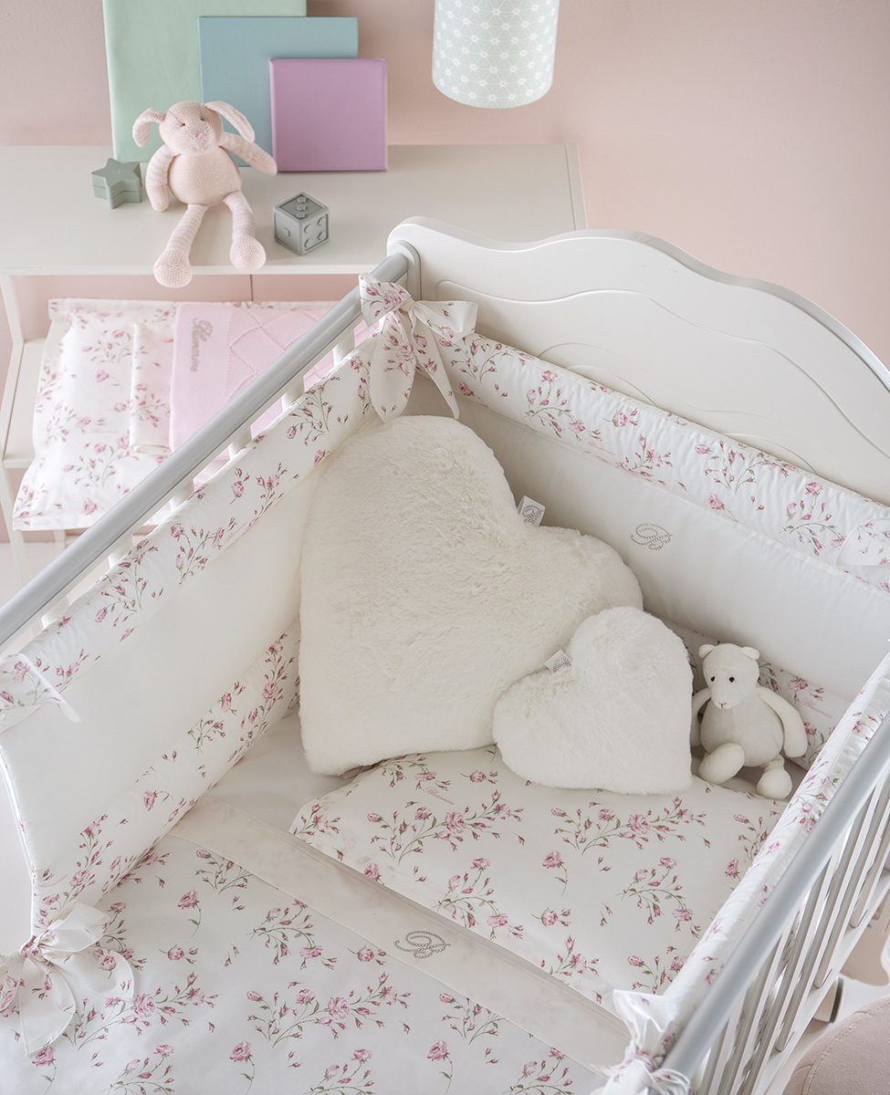 Blumarine Baby Completo Copripiumino Lettino Con Paracolpi In Percalle Di Cotone Lilibet