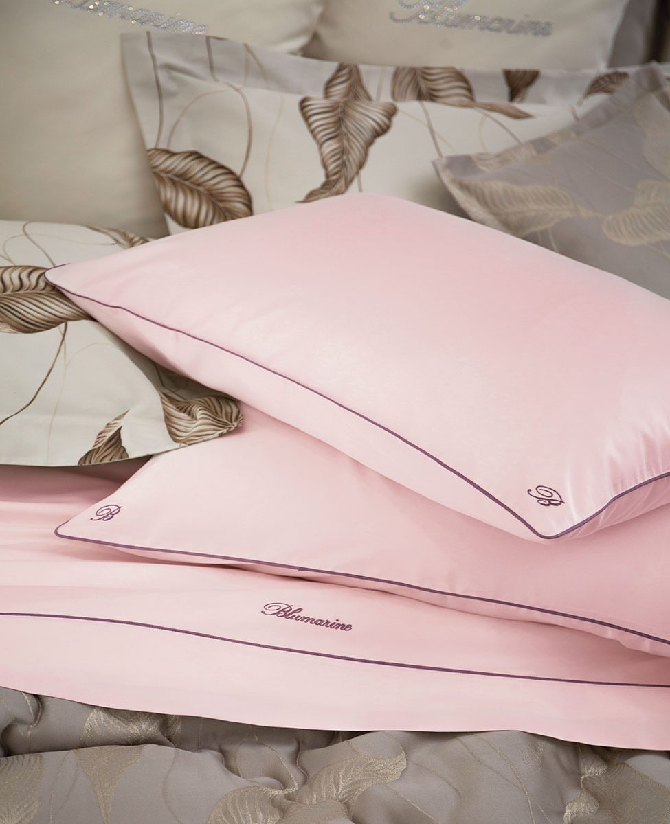 Blumarine Completo Lenzuola Matrimoniale In Raso Di Cotone Profilo Blu