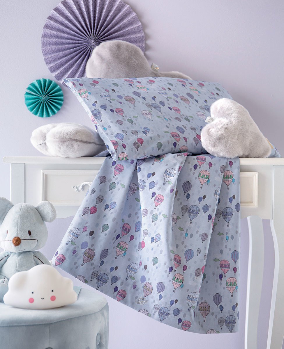 Blumarine Baby Completo Lenzuola Culla 3 Pz In Cotone Stampato Mongolfiera