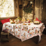 Tessitura Toscana Telerie Tovaglia Natalizia E/O Runner In Lino Stampato Noel Gourmand