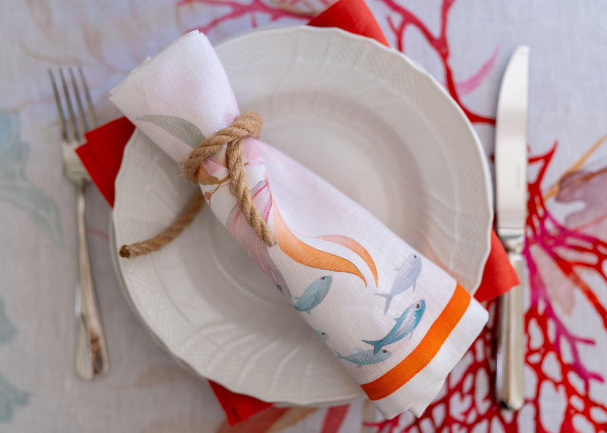 Tessitura Toscana Telerie 4Dinner Set 4 Tovaglioli In Lino Stampato Ondiva
