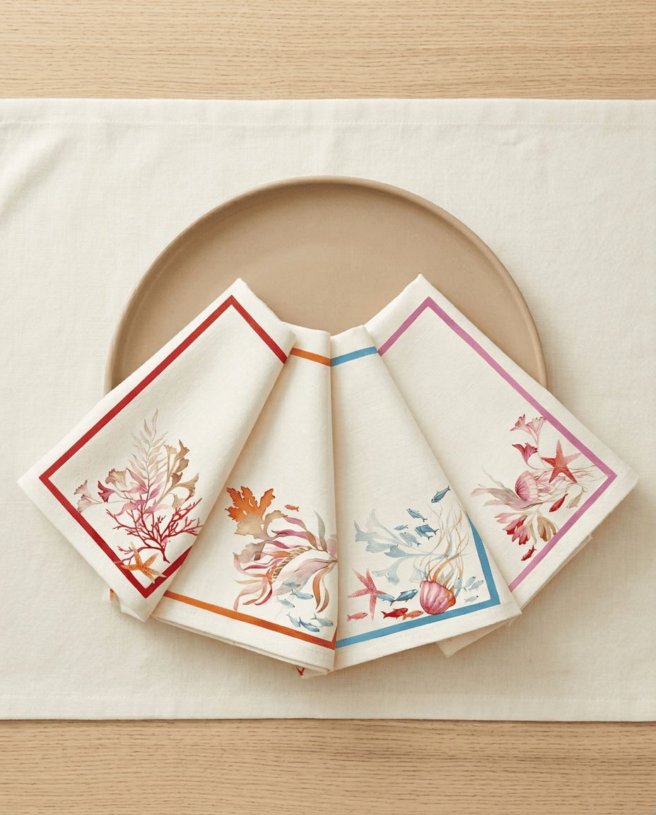 Tessitura Toscana Telerie 4Dinner Set 4 Tovaglioli In Lino Stampato Ondiva