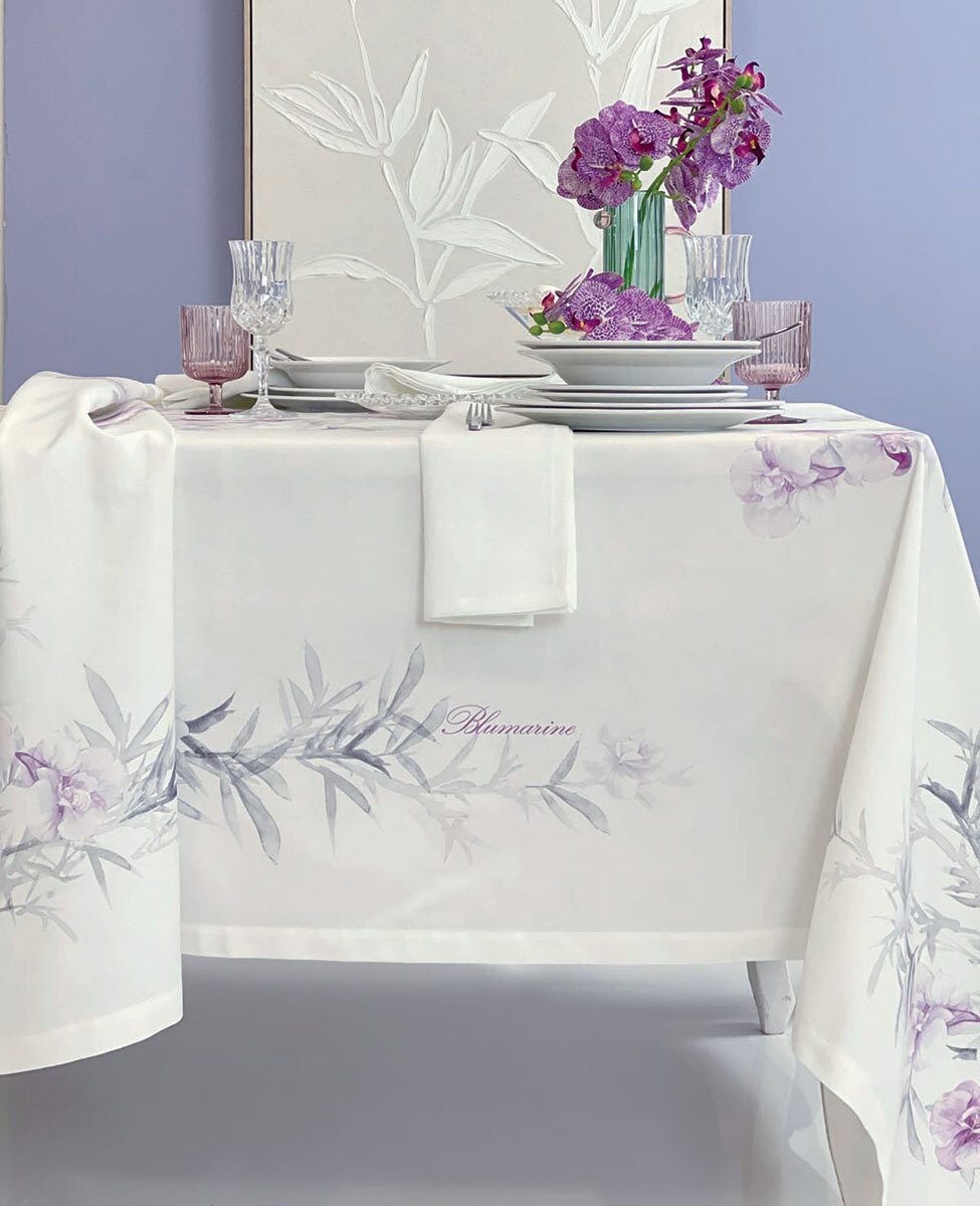 Blumarine Tovaglia In Panama Di Cotone Antimacchia Orchidea