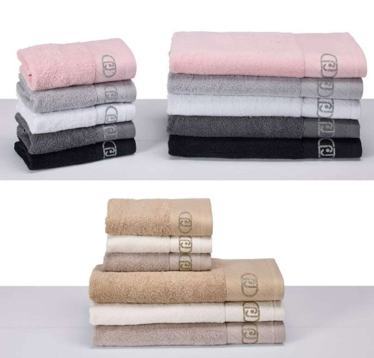 Liu Jo Set Asciugamani 1+1 In Spugna Di Cotone Diagonal Con Logo Oval Glitter Lb0032