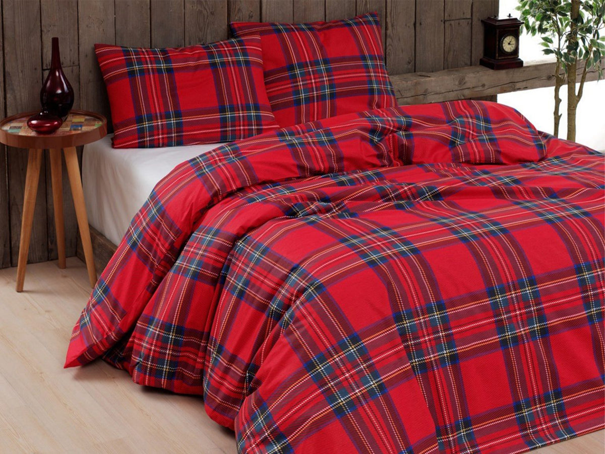 Daunex Parure Copripiumino In Cotone Stampato Tartan Rosso