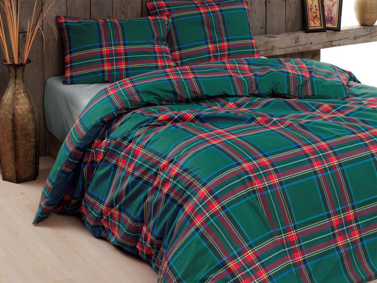 Daunex Parure Copripiumino In Cotone Stampato Tartan Verde
