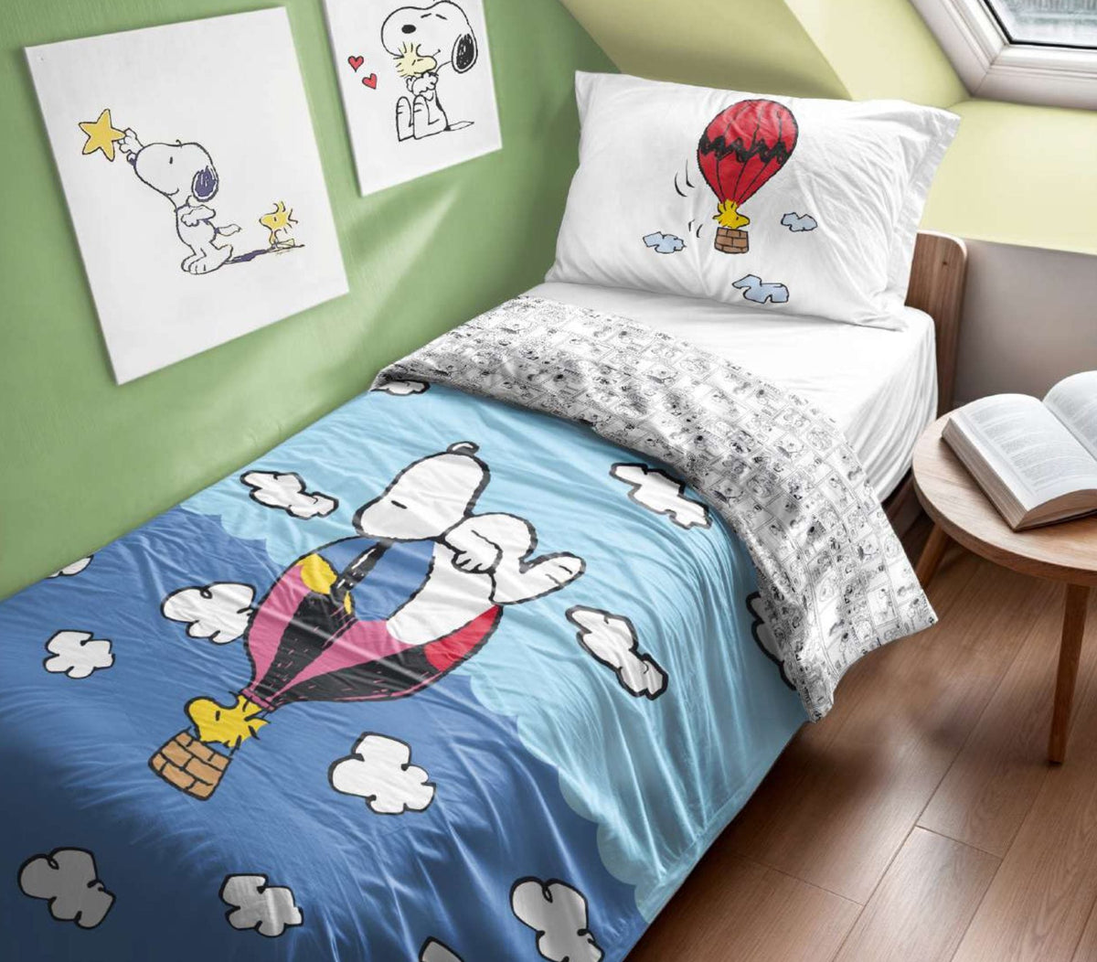 Peanuts Parure Copripiumino Singolo In Puro Cotone Snoopy Fly