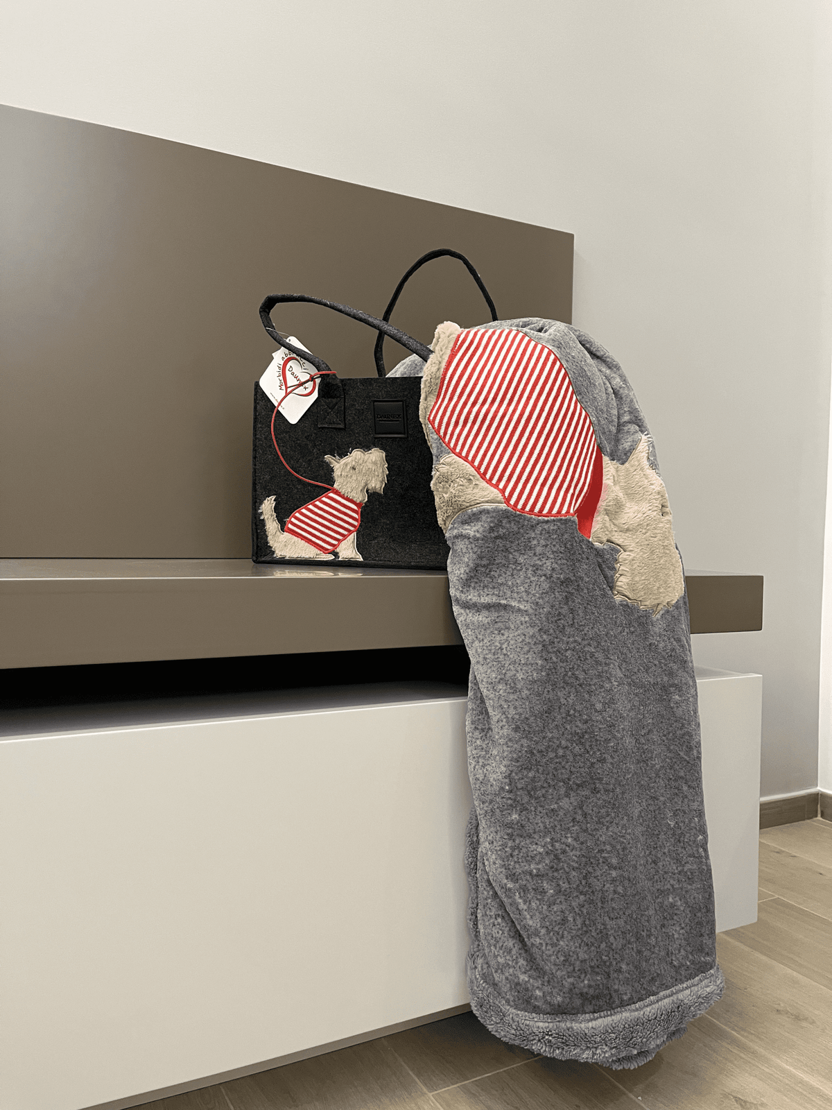Daunex Plaid Morbidotto In Borsa Feltro Con Applicazione Puppy