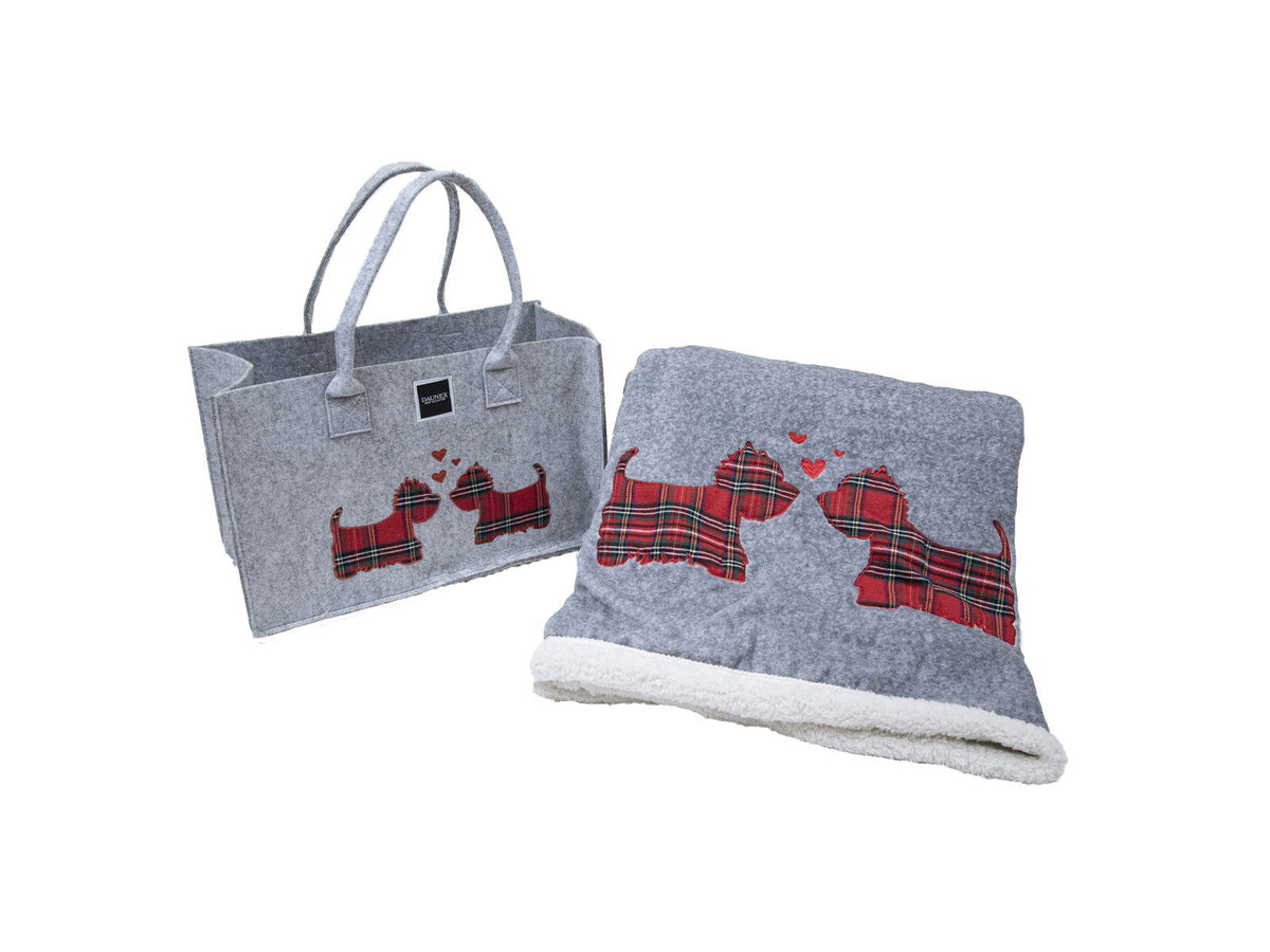 Daunex Plaid Morbidotto In Borsa Feltro Con Applicazione Scottish Terrier