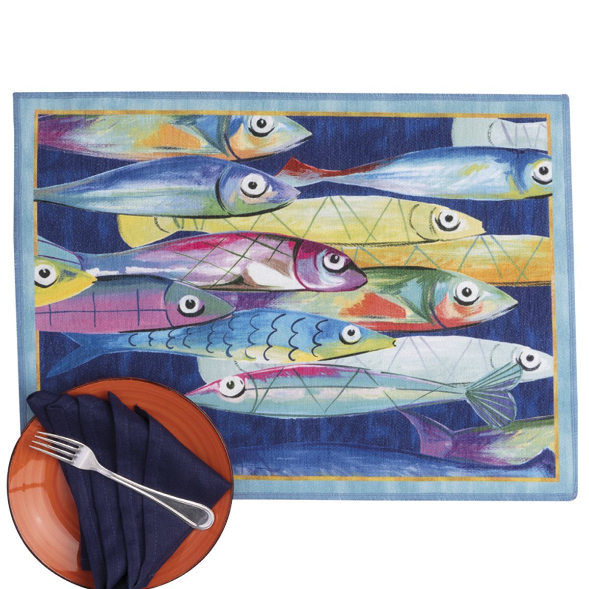 Tessitura Toscana Telerie Set 2 Tovagliette Americane Mymat Poisson Bleu