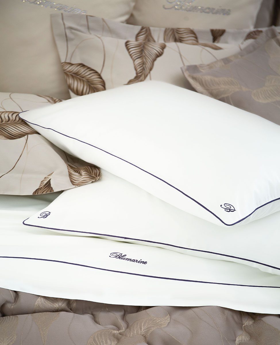 Blumarine Completo Lenzuola Matrimoniale In Raso Di Cotone Profilo Blu