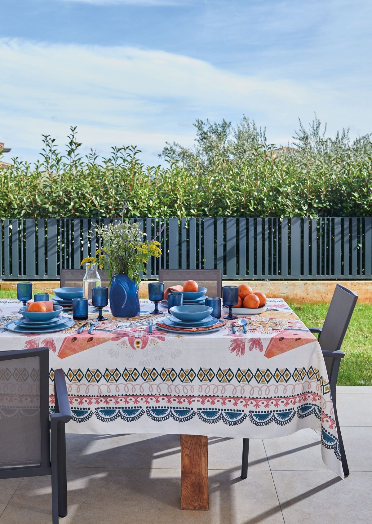Maison Sucree' Tovaglia E/O Runner In Tessuto Antimacchia Stampato Puebla
