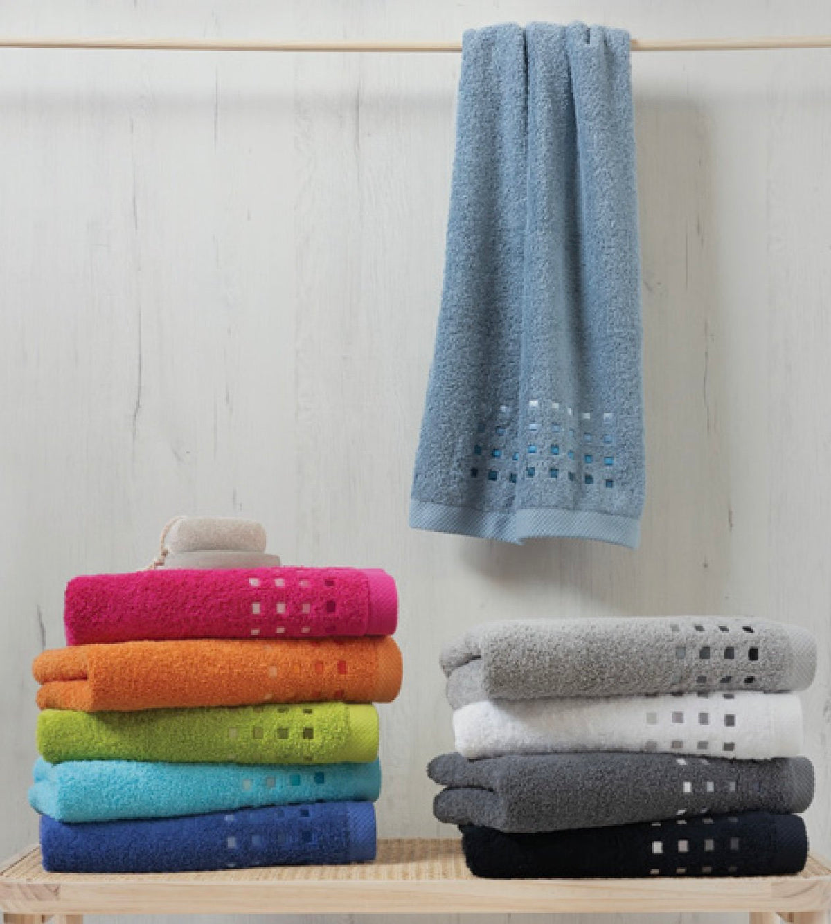 Lasa Home Set Asciugamani 1+1 In Spugna Di Cotone Pure Squares