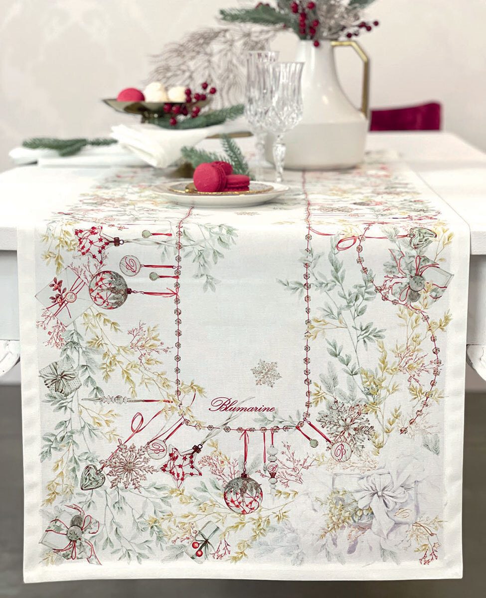 Blumarine Runner Natalizio In Panama Di Cotone Antimacchia Bianco Natale