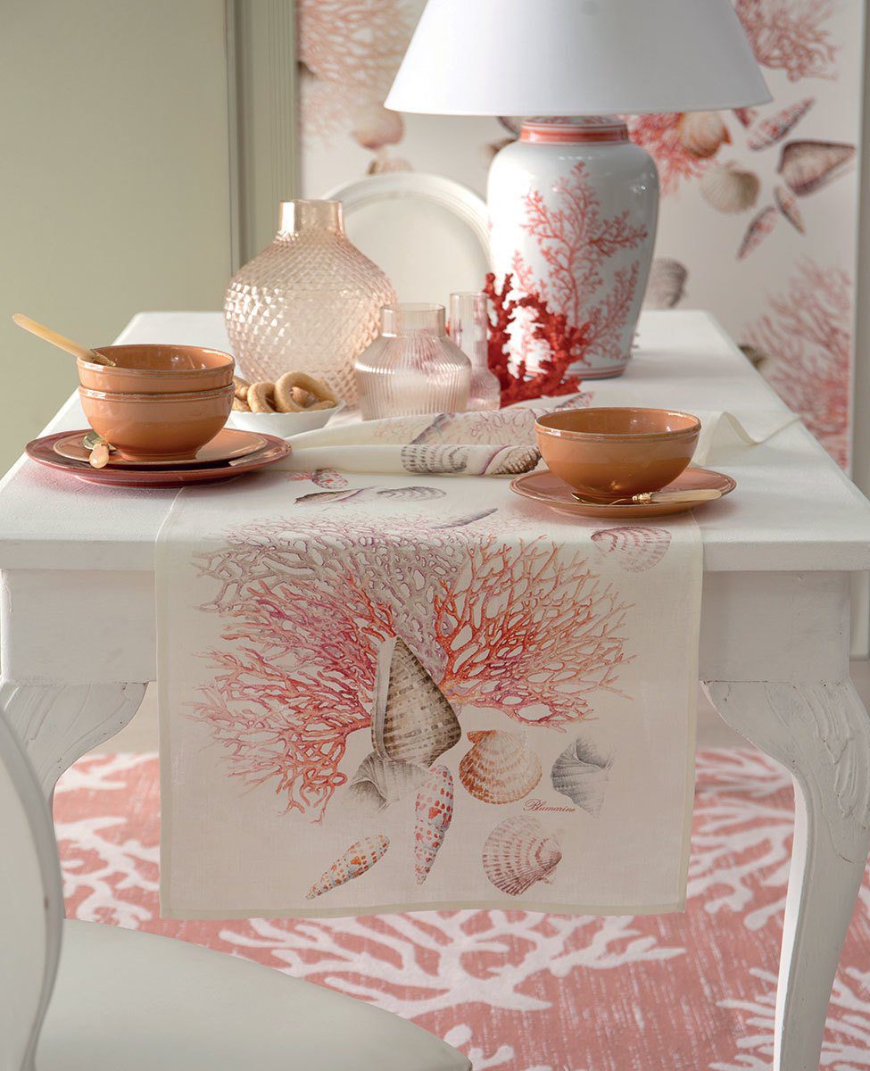 Blumarine Runner In Lino Con Stampa Piazzata Seychelles
