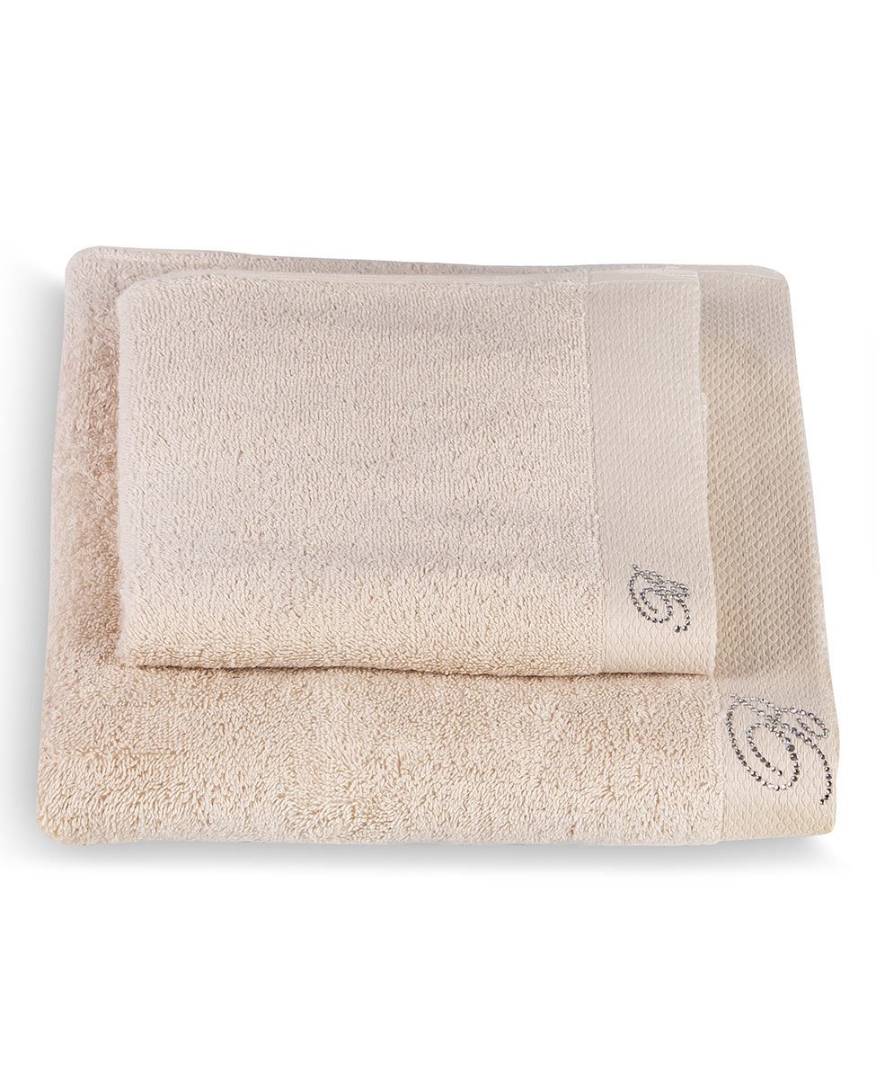 Blumarine Set asciugamani 1+1 in spugna di cotone con logo strass Benessere