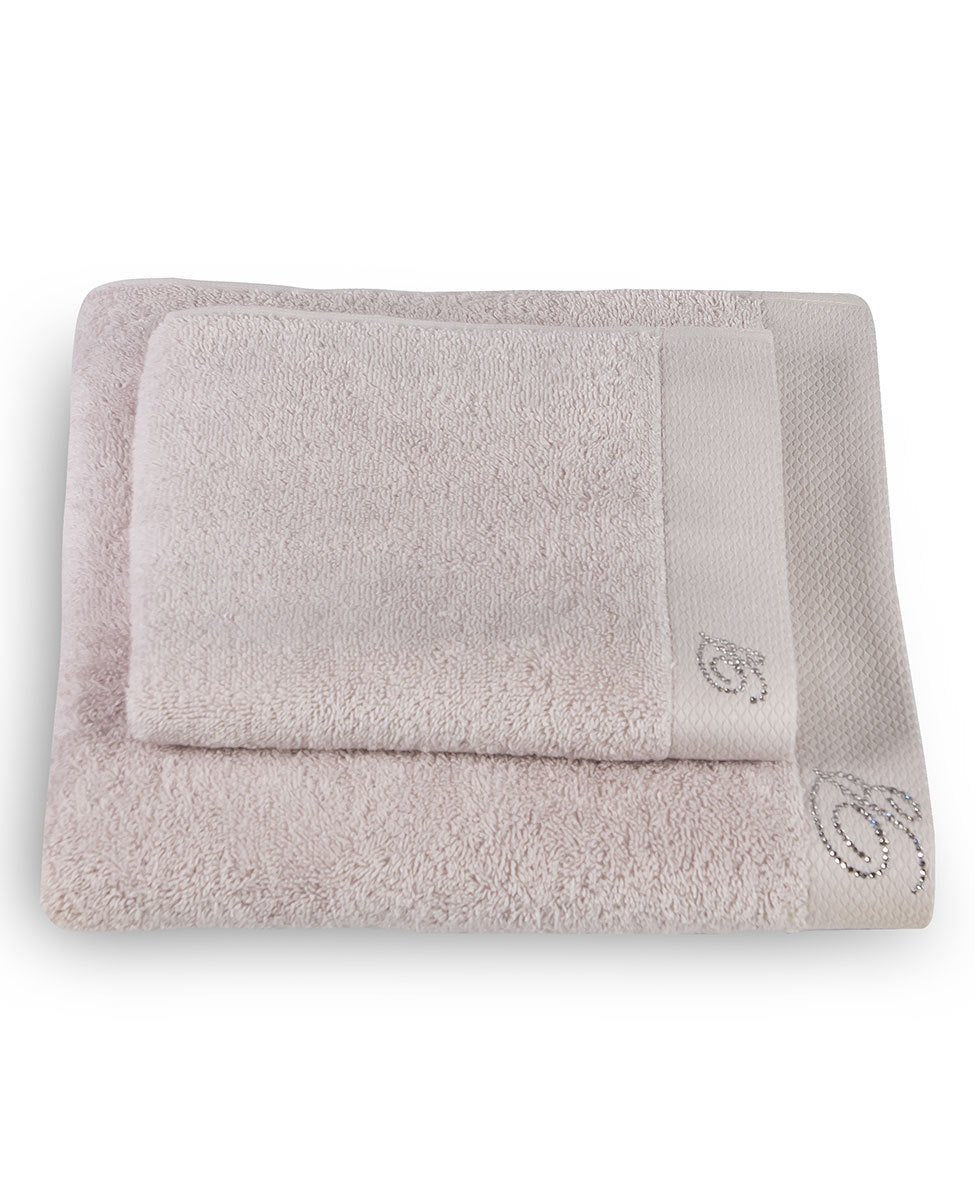 Blumarine Set asciugamani 1+1 in spugna di cotone con logo strass Benessere