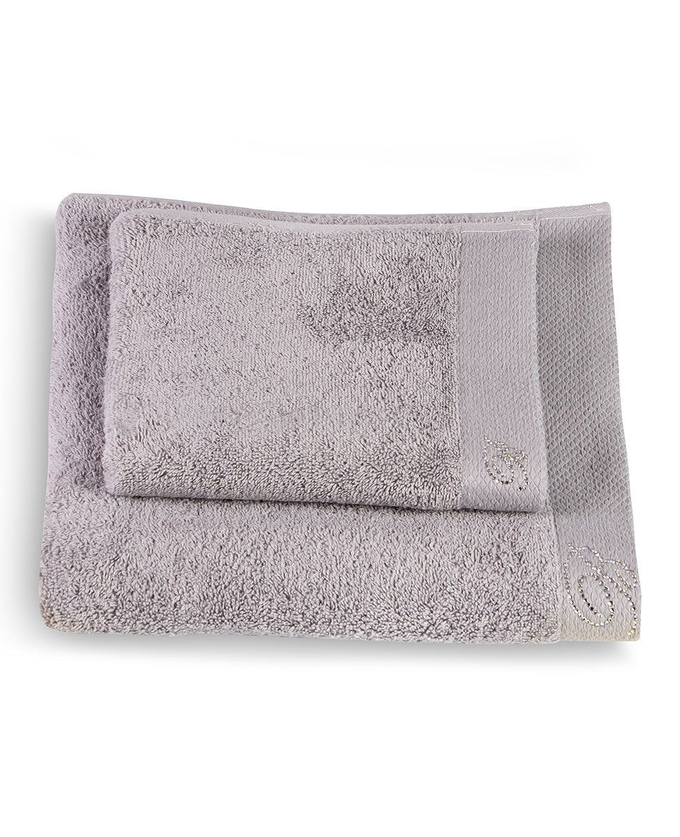 Blumarine Set asciugamani 1+1 in spugna di cotone con logo strass Benessere
