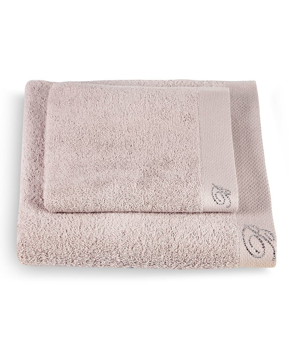 Blumarine Set asciugamani 1+1 in spugna di cotone con logo strass Benessere