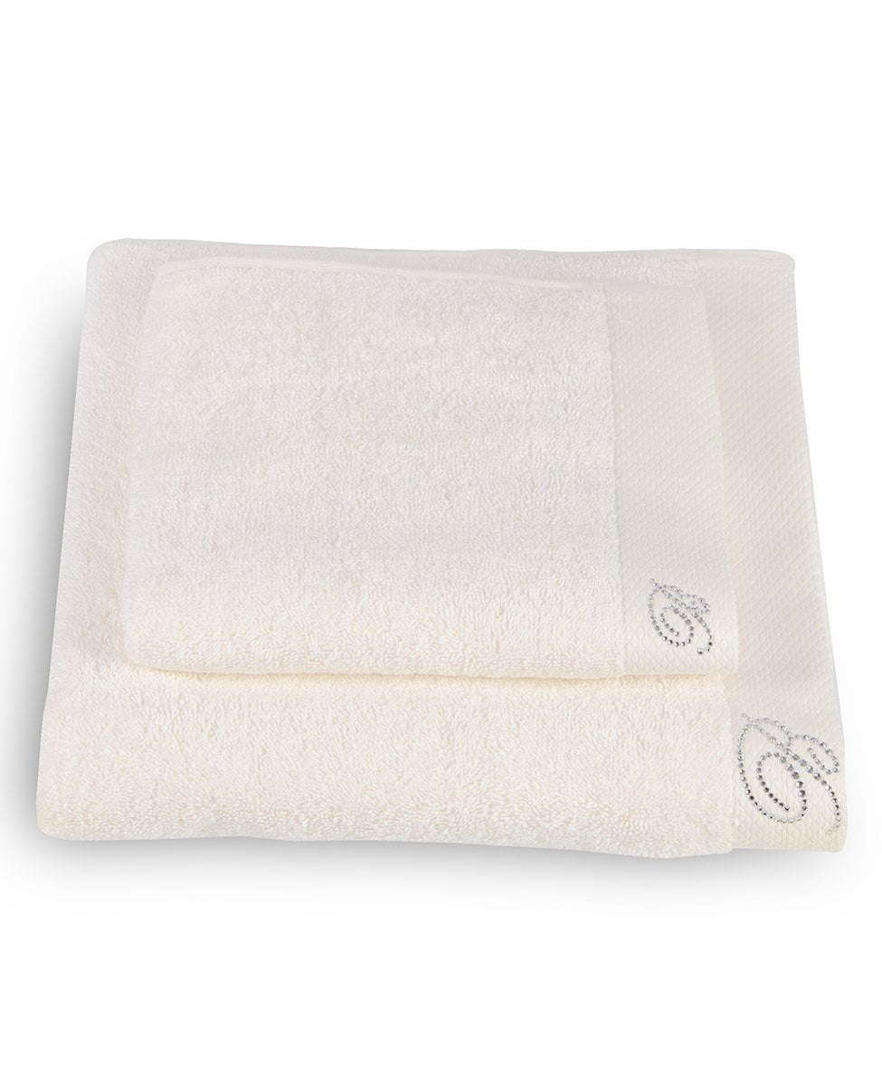 Blumarine Set asciugamani 1+1 in spugna di cotone con logo strass Benessere