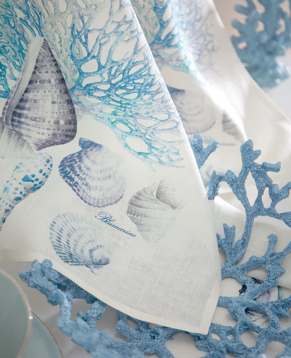 Blumarine Runner In Lino Con Stampa Piazzata Seychelles