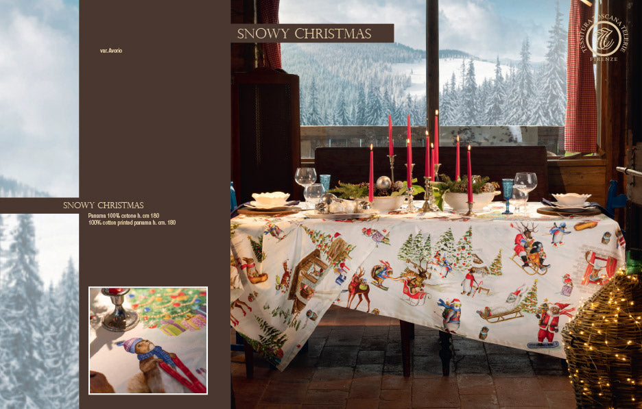 TESSITURA TOSCANA TELERIE TOVAGLIA E RUNNER IN COTONE SNOWY CHRISTMAS