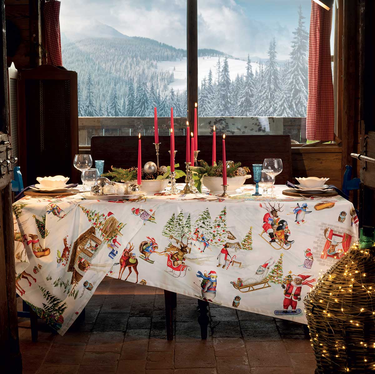 TESSITURA TOSCANA TELERIE TOVAGLIA E RUNNER IN COTONE SNOWY CHRISTMAS