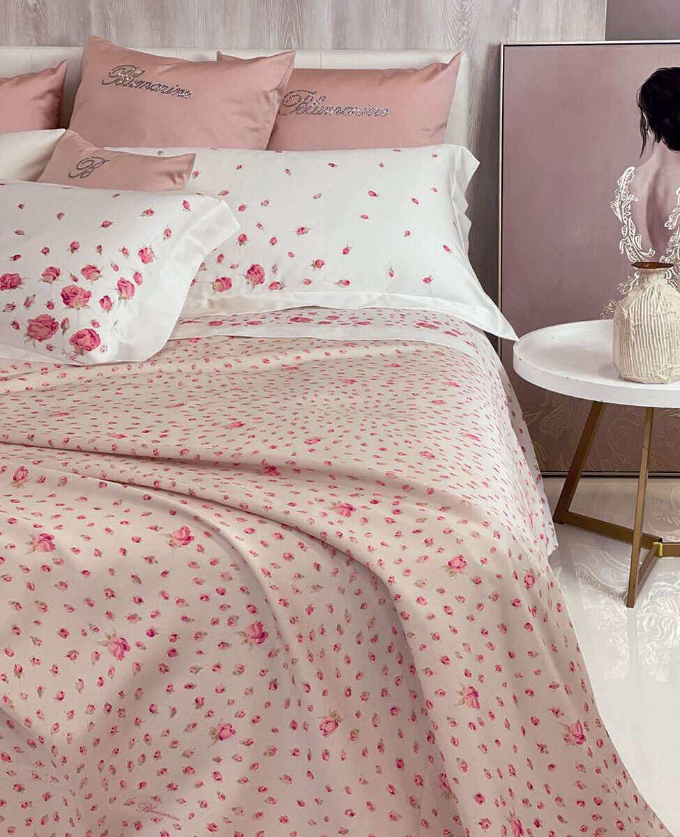 Blumarine Completo Lenzuola Matrimoniale Modello Copriletto In Raso Di Cotone Sogno