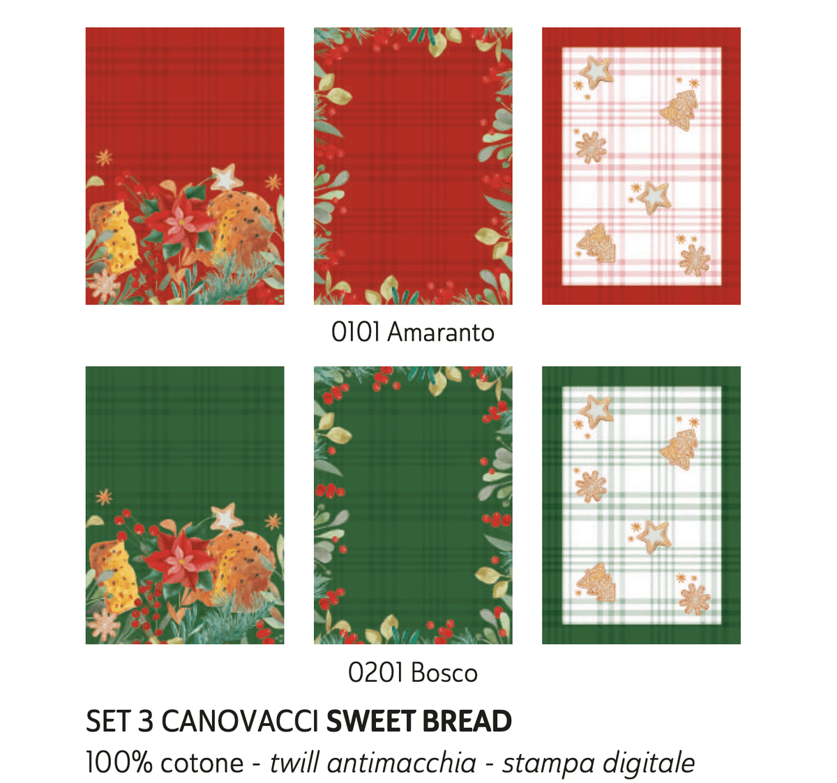 Riviera Set 3 Canovacci Natalizi In Cotone Stampato Sweet Bread