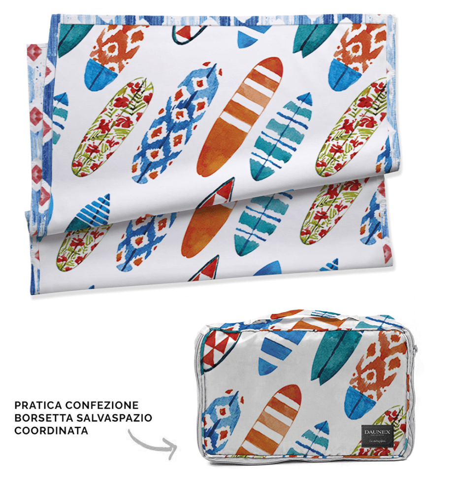 Daunex Telo Mare Doubleface In Microfibra Tamarindo Con Pochette