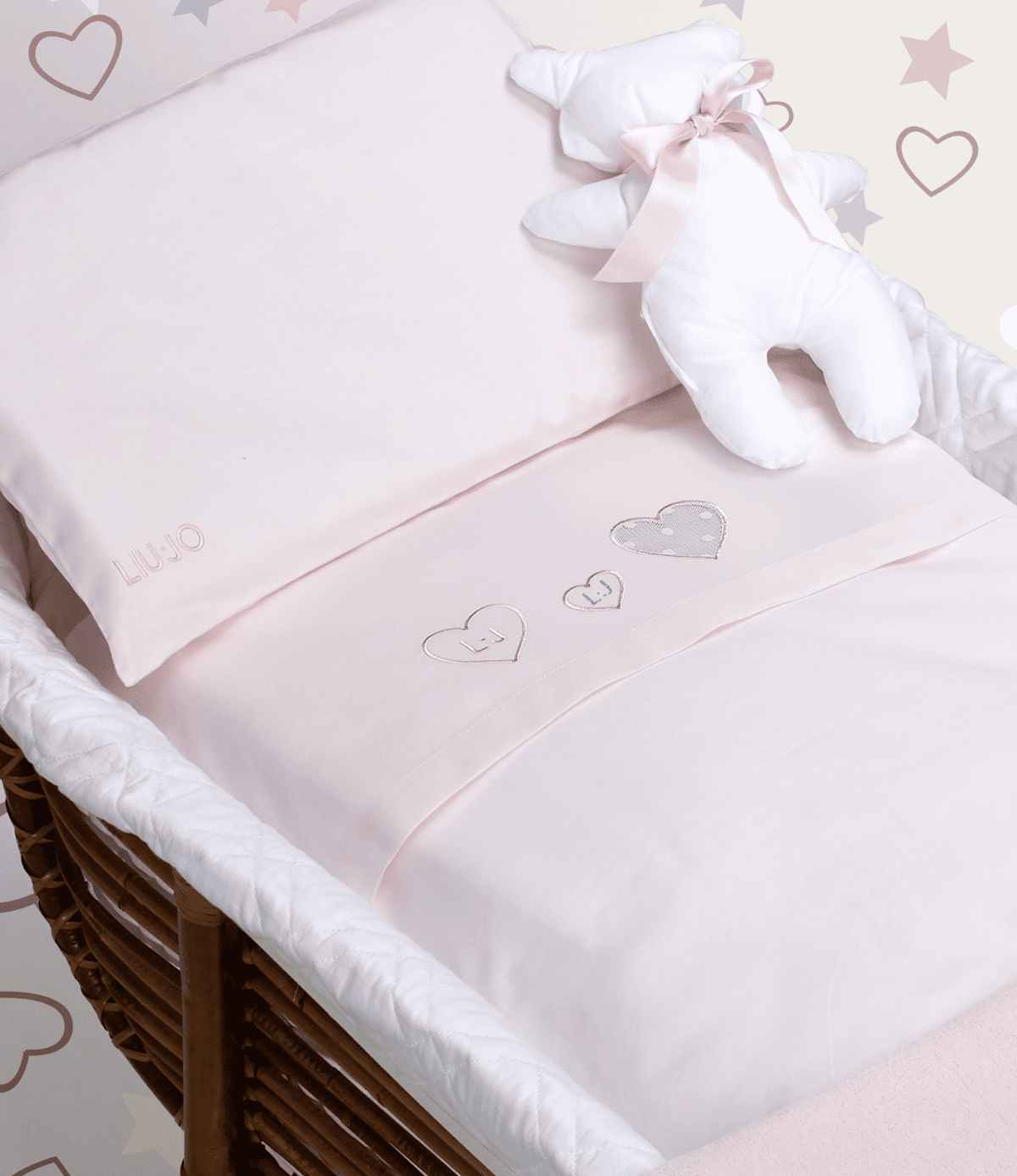 Liu Jo Baby Completo Copripiumino Culla/Carrozzina In Cotone Tanti Cuori Bl342c