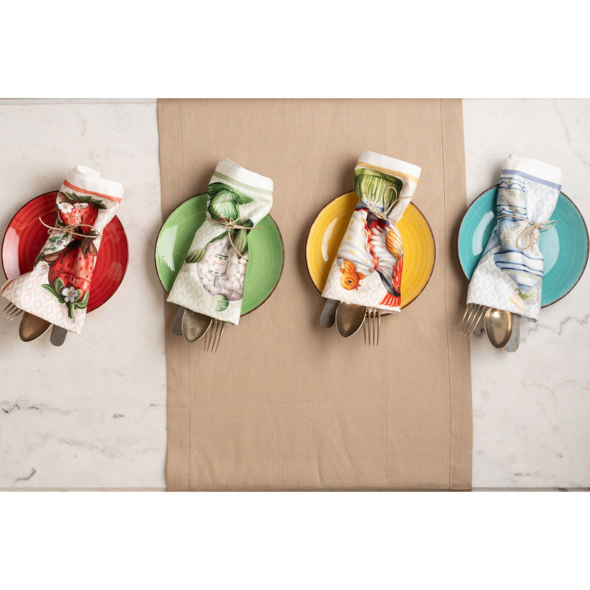 TESSITURA TOSCANA TELERIE 4DINNER SET 4 TOVAGLIOLI IN COTONE STAMPATO TEA TIME