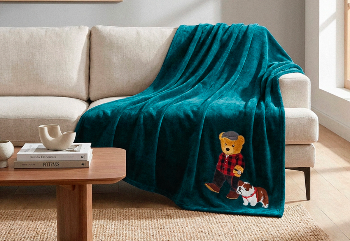Daunex Plaid In Caldo E Morbido Pile Con Applicazione Teddy E Briciola