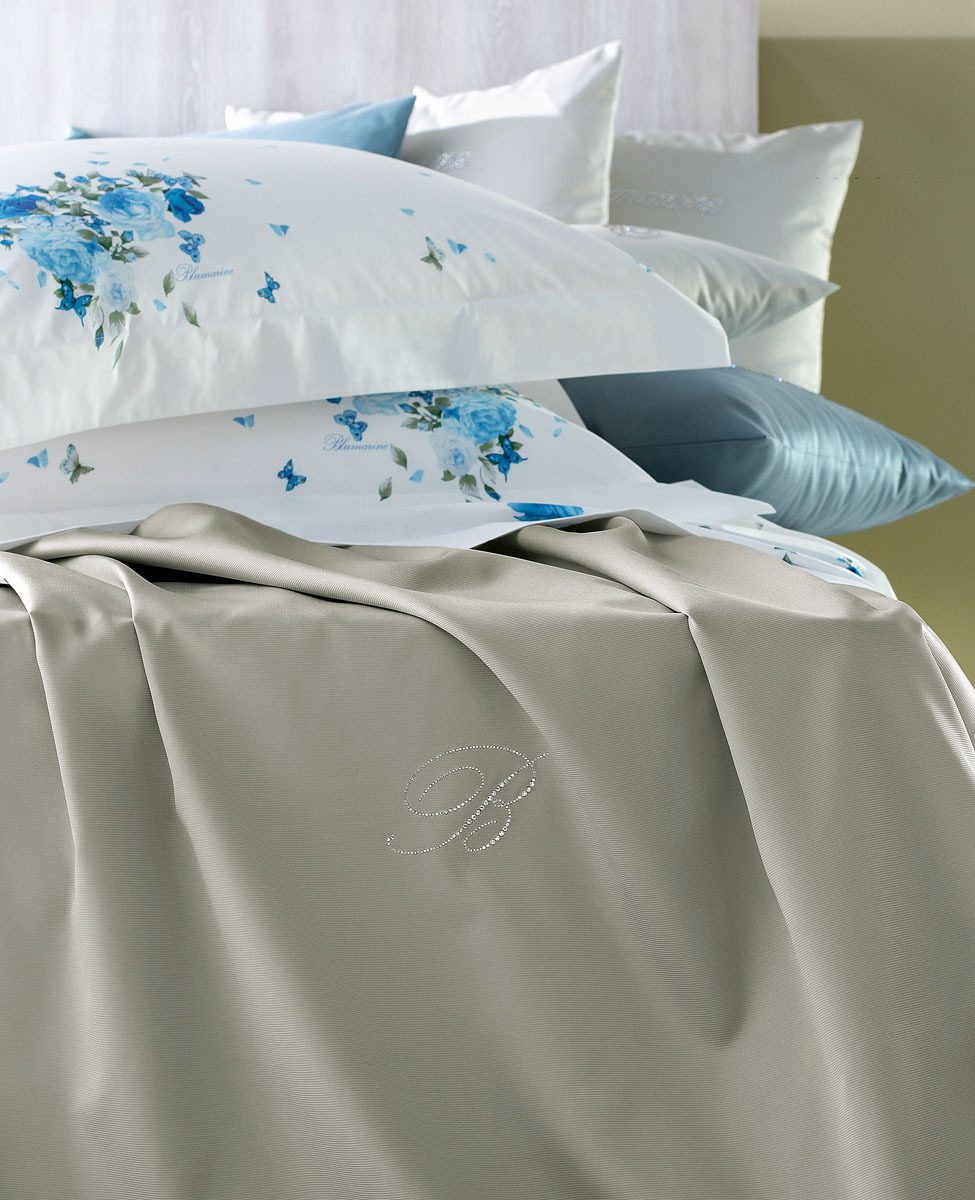 Blumarine Copriletto Liscio Matrimoniale Con Logo In Cristalli Note Blu