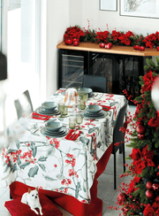 Maison Sucree' Natale Tovaglia E/O Runner In Tessuto Antimacchia Stampato Bosco Selvatico