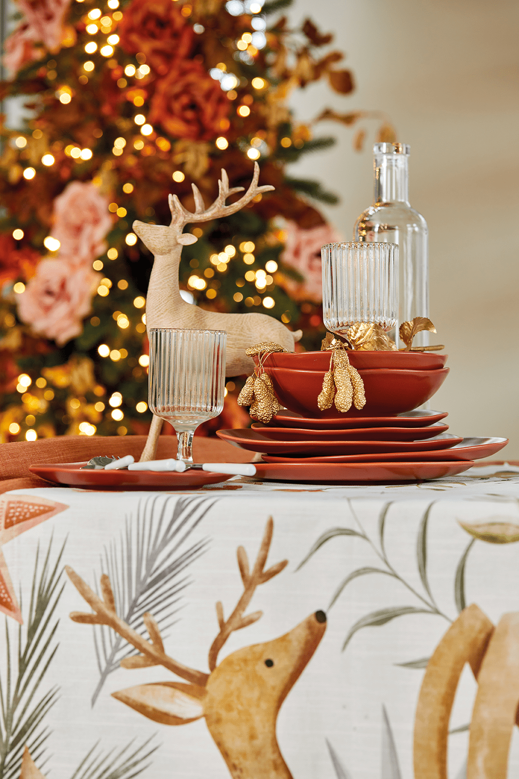 Maison Sucree' Natale Tovaglia E/O Runner In Misto Lino Stampato Danza