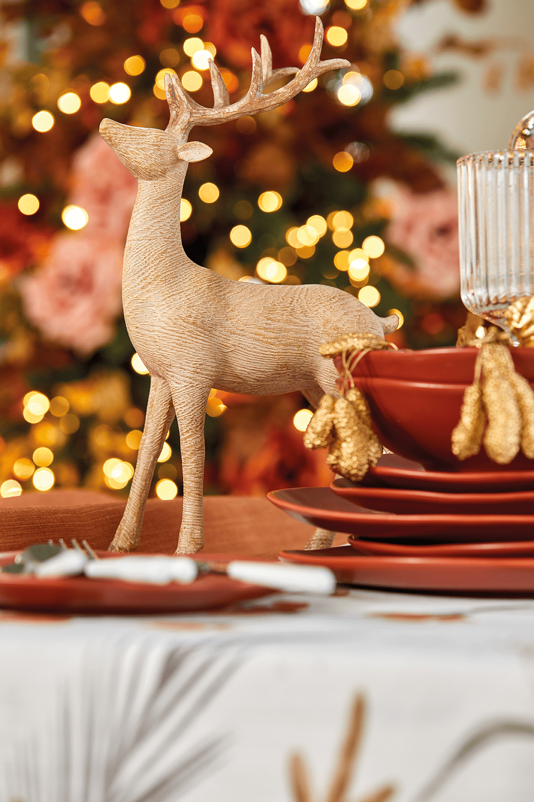 Maison Sucree' Natale Tovaglia E/O Runner In Misto Lino Stampato Danza