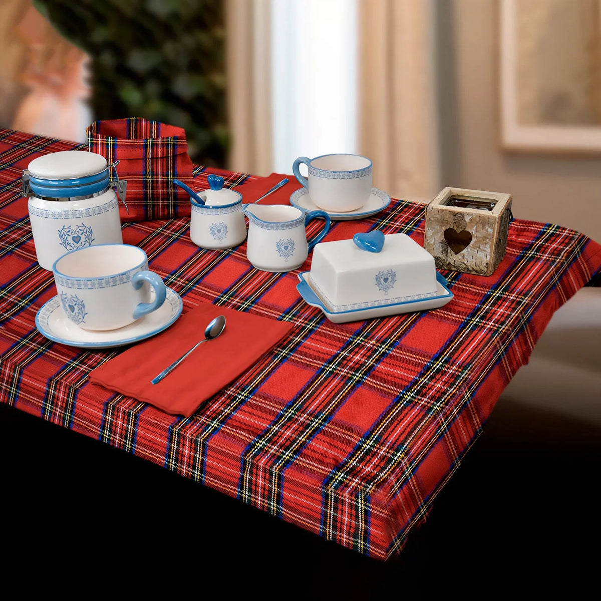 Daunex Tovaglia Natalizia In Puro Cotone Scozzese Tartan Rosso