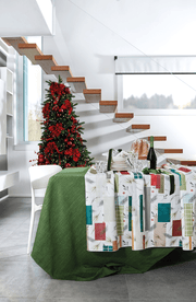 Maison Sucree' Natale Tovaglia E/O Runner In Tessuto Antimacchia Stampato Nastrini Natalizi