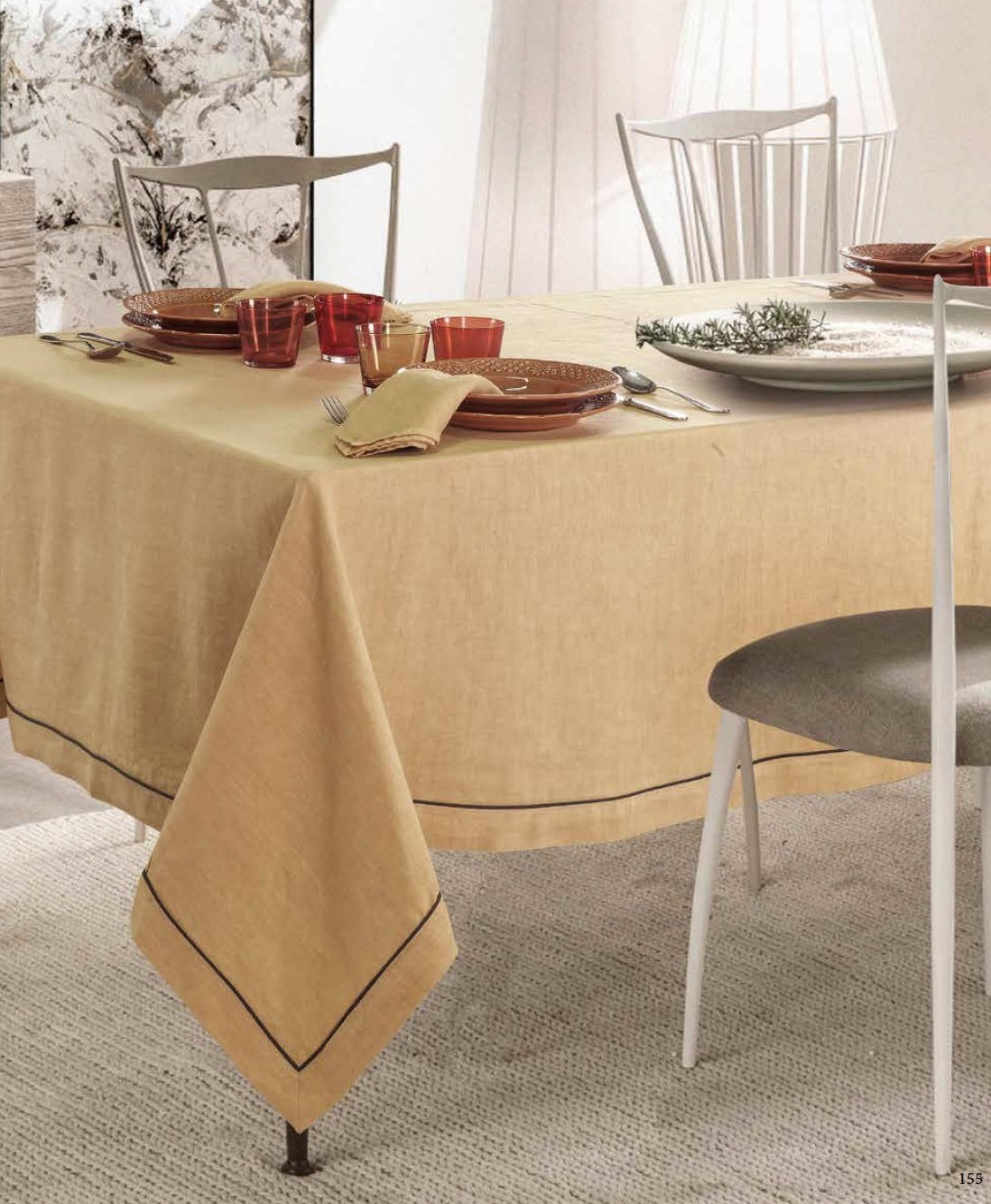 David Home Tovaglia In Lino Con Orlo E Piping Con Tovaglioli Piper
