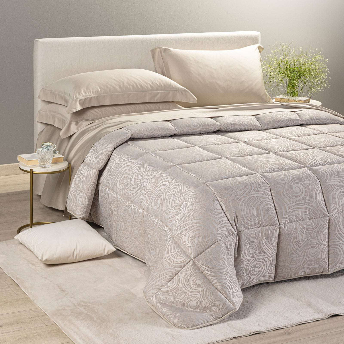 Caleffi Trapunta Matrimoniale In Raso Jacquard Silver