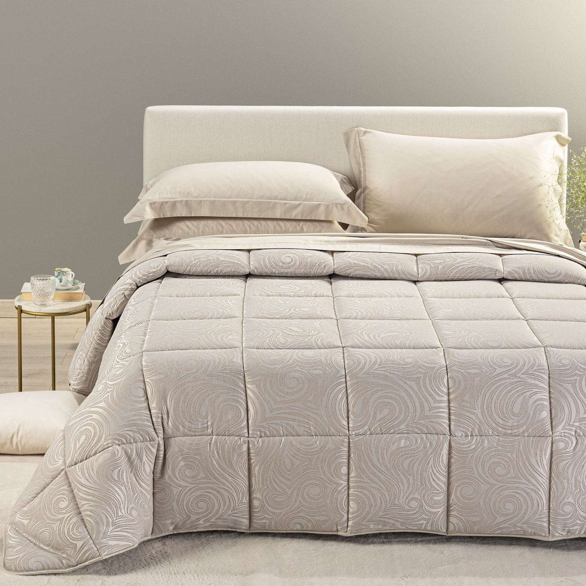 Caleffi Trapunta Matrimoniale In Raso Jacquard Silver