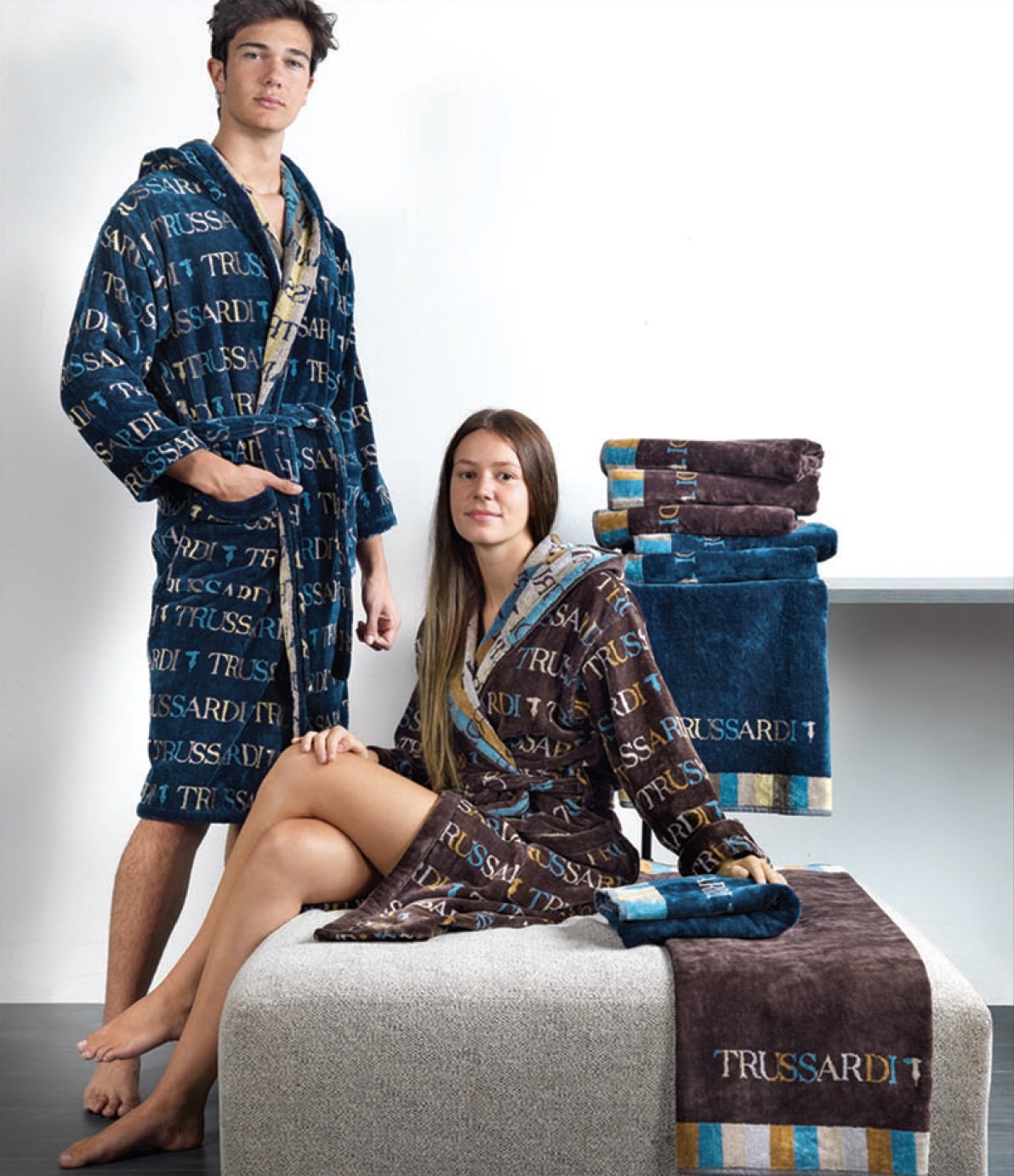 Trussardi Accappatoio Con Cappuccio Spugna Jacquard Turquoise Coast