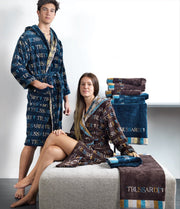 Trussardi Accappatoio Con Cappuccio Spugna Jacquard Turquoise Coast